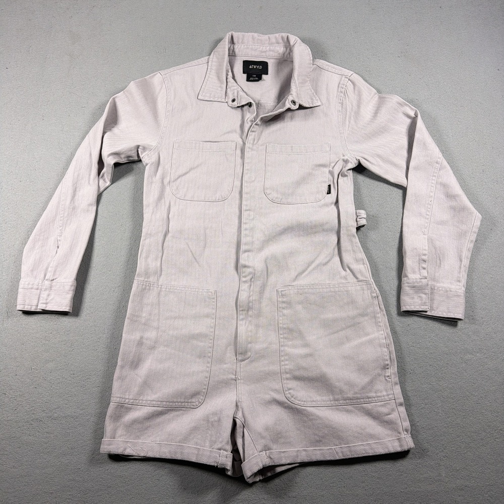 Atwyld Coveralls Womens Small Gray Denim Long Sleeve Utility Romper Workwear